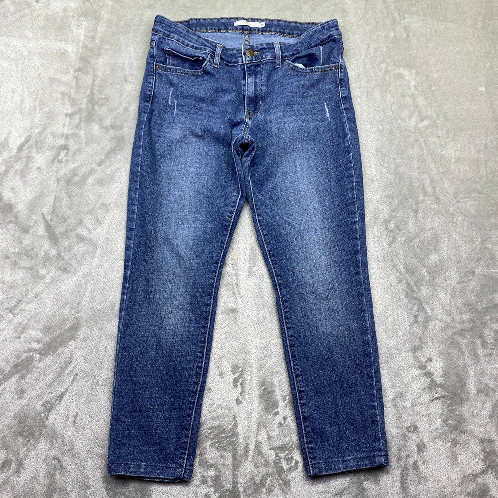 Levi's 711 Skinny Jeans Mid Wash Distressed Blue Denim Size 30 Fits 28.5" Hemmed